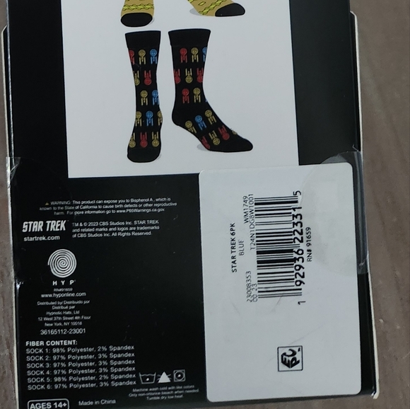 🧦 Star Trek Men’s Casual Crew Socks – Blue, Red & Yellow, NWT (6-Pack) - Picture 11 of 11
